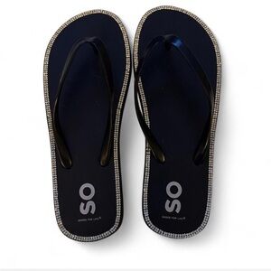 Black SO Flip Flops with Rhinestone Trim